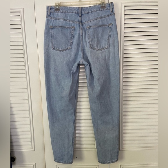 Topshop Moto Mom Jeans Light Wash High Waisted 100% Cotton Rigid Jeans Size 32 - Picture 3 of 11